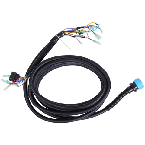Remote Control Box Cable Main Wire Harness 15 Feet Length 881170A13 For Mercury Marine MerCruiser Quicksilver Side Mount Outboard 881170A13-4000 84-896536T01 Replacement Cable, coiled view with exposed connectors.