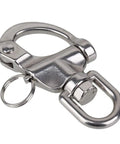 Heavy Duty Stainless Steel Swivel Eye Snap Shackle 5 Inch, close-up view showing polished finish and locking mechanism.