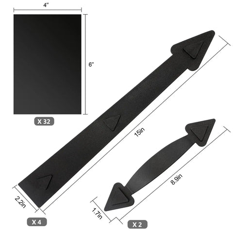 Magnetic Garage Door Decoration Kit With Faux Windows Hinges And Handles Black, Easy Stick-On Upgrade PVC pieces dimensions
