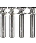 Top Shelf Half Round Router Bit Set Including 8 10 12 14 Mm Metric Heads And 1/2 Inch Shank With Two Flute Solid Carbide Construction. Four solid carbide router bits with two flute design.