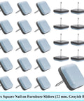 Heavy Duty Teflon Chair Sliders 22 Mm Square Nail On Furniture Glides PTFE Floor Savers in grayish blue, 24 pack display