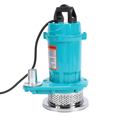 Heavy Duty Stainless Steel Submersible Sump Pump With Solid 370W Drive Motor For Basement Drainage And Pond Flow Portable 110V Utility Water Pump side view with stainless base and hose connection.