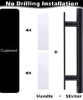 Diagram of 8 Pack Self Adhesive Cabinet Handles In Black ABS Plastic Push Peel And Stick Door Pulls with no drilling installation details.