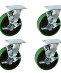 Beefy Four Inch Cast Iron Caster Set With Swivel Top Lock Brake Wheels Green Non Marking Solid Wheel Top Plate Four Pack