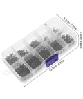 Heavy Duty Miniature Self Tapping Screws In M1.3 M1.4 M1.5 round heads in a storage box for circuit board repairs.