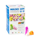 Sparkplugs Disposable Ear Plugs NRR 33 Uncorded box and colorful foam ear plugs on white background