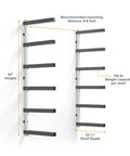 Six Level Wall Mounted Metal Lumber Rack For Garage Organization And Heavy Duty Wood Storage Shelf Pipe Holder Plywood Sheet Stand Optimizing Your Workspace In A Flash 41" height dimensions with shelf capacity details.