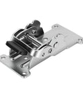 Carbon Steel Self Locking Hinges Folding Table Leg Brackets With 180 Degree Lock Design And Electroplated Finish For Table Legs Bed Frames And Workbenches Heavy Duty Beefy Built To Last close-up showing locking mechanism.