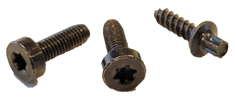 Screws: three black Torx pan-head bolts, close-up view for steering column cover/shroud