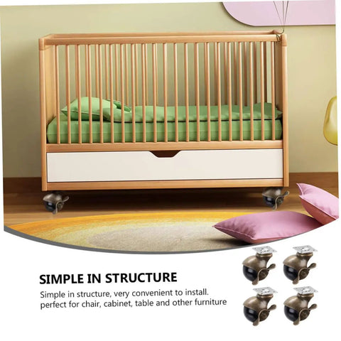 Tough Vintage Brass Furniture Casters 2 Inch Swivel Wheels Universal Heavy Duty Roller Kit on a crib for smooth movement.