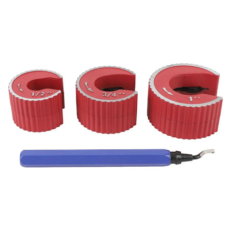 Pro Grade Automatic Copper Pipe Cutter for Half Inch Three Quarter Inch and One Inch tubing with deburring tool visible
