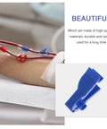 Three Pack Peritoneal Flow Control Clips For Dialysis Tubing And Bag Clamp On The Go Portable ABS Clips Replacement Peritoneal Dialysis Accessories Blue, with detailed view of blue ABS clip on tubing