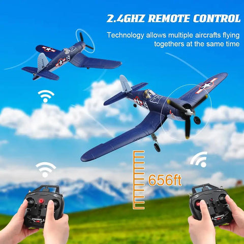 Brushless 4CH RC Plane F4U Corsair Stunt Model 500mm Wingspan With Gyro Stabilization in flight with 2.4GHz remote control