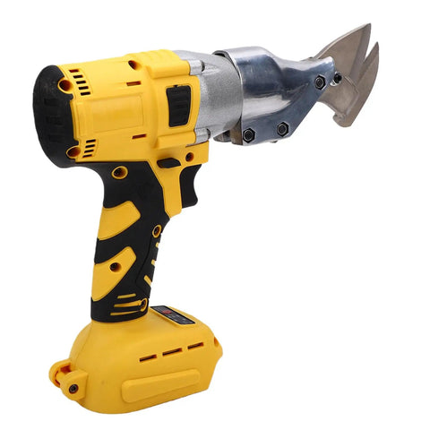 Jiawu Cordless Electric Metal Shears With 360 Degree Rotating Head, durable metal cutter with yellow handle and swivel head.