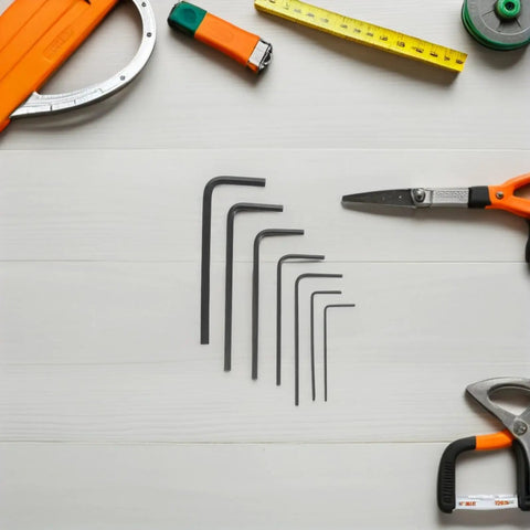 Compact Metric Hex Key Wrench Set With Seven Mini Precision Tools Ranging From 0.7mm To 3mm For Heavy Duty Electronics Repair And Crafting Jobs That Need Solid Steel Grip, black hex keys on white surface