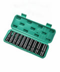 Rock Solid Chrome Vanadium Steel 11 Piece Extended Socket Set With Hex Bit Adapter And Deep Reach Tool Kit For Heavy Duty Auto Repair And Machinery Jobs Ranging From 10mm To 24mm That Will Rock Your World Today, open case