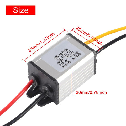 Two Pack DC Buck Converter Step Down Regulator 8 To 22V Input To 3 To 15V Output 5V 12V 3A 11W Beefy Waterproof Aluminum Case size view