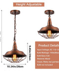 Industrial Pendant Lights 2 Pack For Kitchen Island Farmhouse Style Hanging Fixtures With Adjustable Chains and Rustic Metal Wire Cage