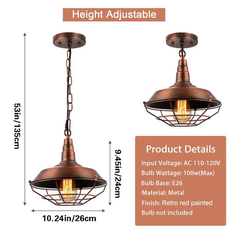 Industrial Pendant Lights 2 Pack For Kitchen Island Farmhouse Style Hanging Fixtures With Adjustable Chains and Rustic Metal Wire Cage