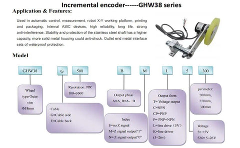 Roller Wheel Incremental Rotary Encoder Kit 38mm Diameter, 300mm Roller, 200 PPR Line Driver Output A B Z, 5V DC, 6mm Shaft