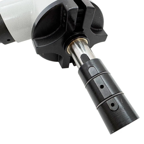 Close-up of Rough Tough Electric Pipe Bevelling Machine Handheld Internal Expansion Chamfering Tool for metal pipe prep.