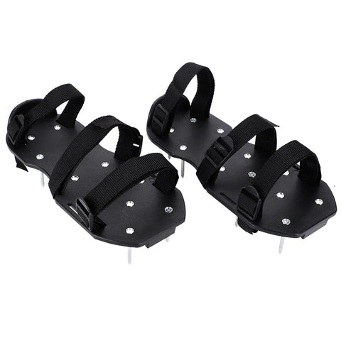 Heavy Duty Lawn Aerator Shoes With Iron Spikes And Three Strap Design Spiked Sandals For Aerating Lawns, black with straps