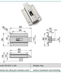 Heavy Duty Stainless Steel Sliding Door Bolt Lock Security Gate Latch dimensions and design specifications on sketched blueprint.