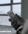 ProTap 2-in-1 Laser Measure & Line Laser 393 FT - Distance Meter held in gloved hand, portable size with LCD display.