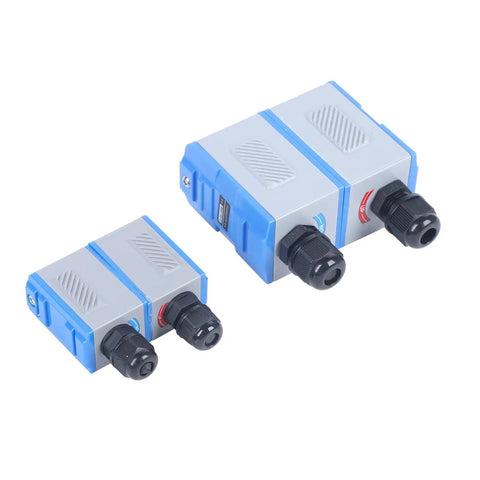 Two transducers of the Heavy Duty Ultrasonic Liquid Flow Meter With TM-1 And TS-2 Transducers, DN20-700mm, IP67 shown side by side.