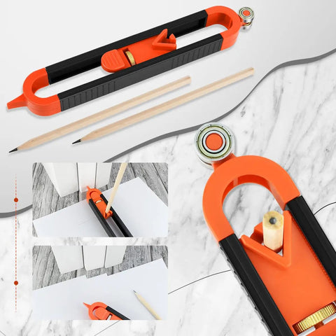 Heavy Duty Contour Scribe Tool With Two Included Pencils And Secure Clamp Lock for precise profile tracing on materials.