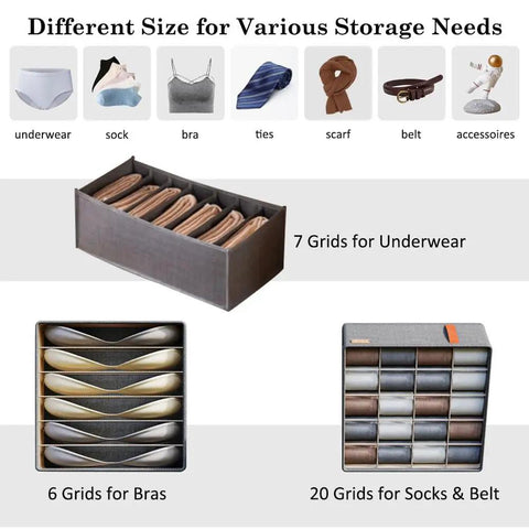 6 Piece Wardrobe Clothes Organizer Set With Support Board For Folded Clothes Washable Dresser Drawer Dividers on display
