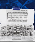 80Pcs M8x1.25 Threaded Inserts Kit In Stainless Steel For Reliable Thread Repair And Reinforcement Anti Loosening Design Durable Drill Sleeve With Handy Storage Box Great For Auto DIYers Furniture Pros And Metal Projects displayed in an open plastic box