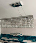 Ultra Modern Crystal Chandelier With Rectangle Raindrop Design, Super Sleek Chrome Flush Mount Pendant Light for Living Room