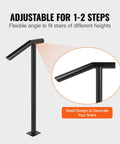Rock Solid Heavy Duty Outside Step Railing With Matte Black Powder Coat Finish And 330 Lbs Load Rating, adjustable for 1-2 steps.