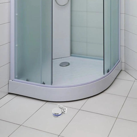 Premium Glass Door Hinge With 180 Degree Fixed Clamp For Frameless Showers And Kitchen Cabinets on floor near shower.
