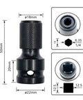 Two Pack 1/2 Inch Square Drive To 1/4 Inch Hex Female Socket Adapter Chuck For Impact Wrench, product dimensions shown
