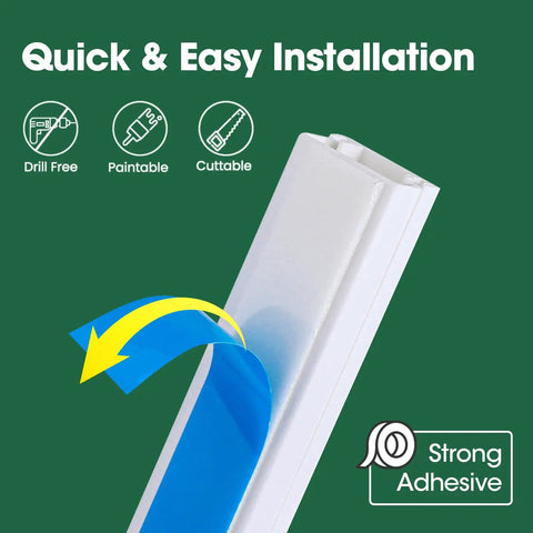 Cord Hider Kit 110 Inch Self Adhesive Wall Cable Covers for Wires Paintable, easy DIY install with adhesive backing shown