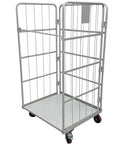 Hella Sturdy Flatbed Cart With Wire Security Cage 1100 Lb Capacity Heavy Duty Warehouse Dolly  rolling platform with a tall wire enclosure.