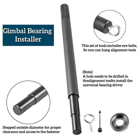 Pro Grade Gimbal Bearing Installer Kit With Puller Remover And Engine Alignment Tools For Mercruiser MR Bravo OMC Cobra And Volvo Stern Drives Replacement Set showing gimbal bearing installer with eye bolts and tools