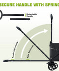 Secure handle with spring on All Terrain Folding Wagon Cart With Brakes 360 Lb Heavy Duty Portable Lightweight Wagon.