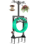 Heavy Duty Free Standing Garden Hose Holder Stand With Two Shepherd Hooks Detachable Metal Hose Storage Rack For Outdoor Yard Lawn Farm Garage Weather Resistant Easy Assembly with visible hose and hooks