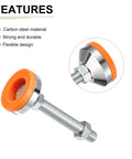 Tough As Nails Carbon Steel Swivel Leveling Feet M16 Thread Adjustable Mounting Hardware For Furniture And Workbenches Solid Anti Slip Base Plates Heavy Duty Set Of 4 Yellow, showing an orange anti-slip base and carbon steel body.