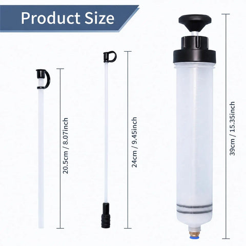 Heavy Duty 500ml Fluid Extractor Syringe For Brake Bleeding Manual Oil Transfer Pump With Clear Cylinder Tube size dimensions displayed