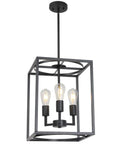 Rustic Hallway Cage Chandelier With 3 Lights Dope Vintage Industrial Farmhouse Square Pendant Ceiling Light black metal frame