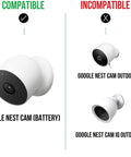 Compatibility guide for Gutter Mount For Nest Cam Battery And Solar Panel, Two In One Outdoor Mount Bracket, showing compatible and incompatible cameras.