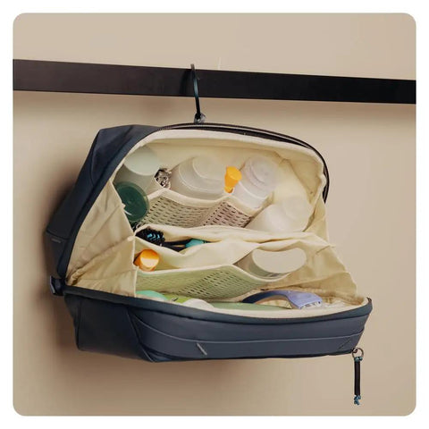 Ocean Wash Pouch Travel Toiletry Bag Weatherproof Organizer with Upright or Hanging Design open and hanging, interior view