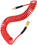 Heavy Duty Polyurethane Recoil Air Hose Self Coiling Compressor Line 1/4 In By 25 Ft lightweight red coil with connectors