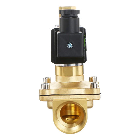 Front view of Brass Electric Solenoid Valve 12V DC Normally Open 1 Inch NPT Thread With Viton Seals, Heavy Duty Brass Body