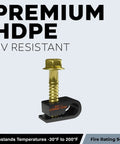 Coaxial Cable Clips With Pre-Inserted Screw, Black, UV Protected HDPE, featuring hex head screw, side view.