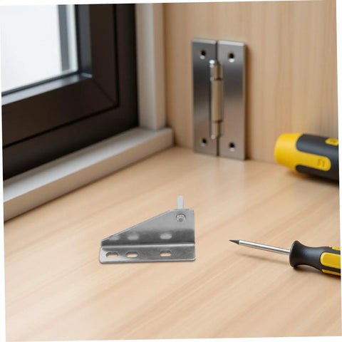 Top Shelf Stainless Steel Freezer Door Pivot Hinges 2 Pieces Set For Chest Freezer Silent Triangle Replacement Fridge Parts displayed on a work surface.